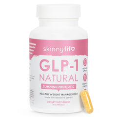 SkinnyFit GLP-1 Natural Probiotic Supplement bottle helps curb cravings and support metabolism.