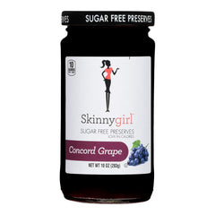 Skinnygirl Merlot Grape Preserves jar shows a glossy label for a low-calorie breakfast option