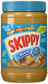 Skippy Creamy Peanut Butter jar with smooth, easy-to-spread texture.