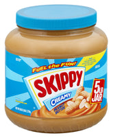 SKIPPY Creamy Peanut Butter jar with smooth spread ideal for quick breakfasts.