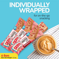 Packaging image of SKIPPY P.B. & Jelly Wafer Bars six-pack for easy transport.