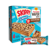 SKIPPY wafer bar unwrap shows creamy peanut butter with chocolate fudge and crisp wafers
