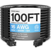 Skrizcable 16/3 100 ft outdoor extension cord powering lawn tools outdoors