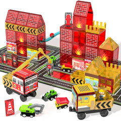 SKTMYY magnetic tiles Fire Truck Station set for imaginative play and early engineering