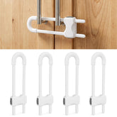 Skyla Homes sliding cabinet lock close-up demonstrates a safe barrier against curious hands.