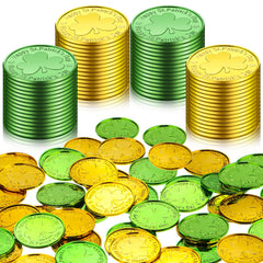 Skylety shamrock coins in green and gold, ideal for festive decorations and photo props.