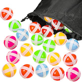 Skylety sticky balls on a fabric dart board for colorful skill-building play