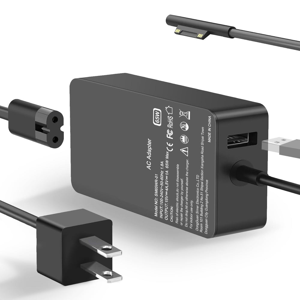 Skyvast 65W Surface Pro charger with magnetic connector for easy snap-in compatibility.