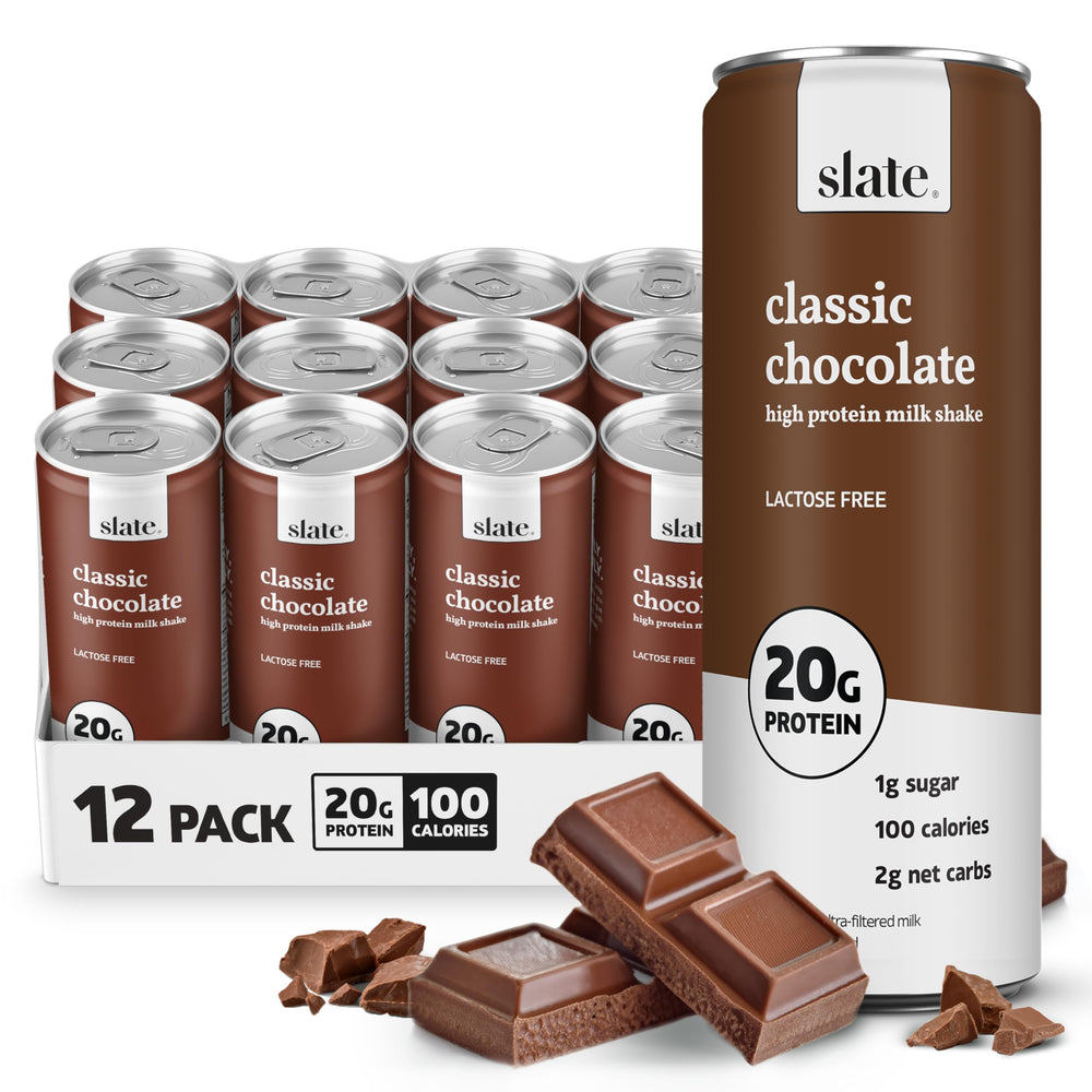 Slate Milk Classic Chocolate can with 20g protein for a satisfying snack