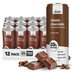 Slate Milk Classic Chocolate can with 20g protein for a satisfying snack