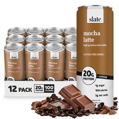 Slate Milk Mocha Latte can with 175mg caffeine for an on-the-go energy boost.