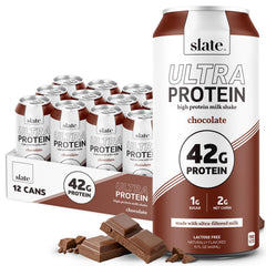 Slate Milk Ultra Protein Shake chocolate front can for high-protein breakfast on the go.