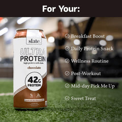 Slate Milk Ultra Protein Shake chocolate keto-friendly label emphasizing zero added sugar.