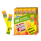 Slim Jim Vlasic Dill Pickle snack stick close-up for on-the-go flavor and protein