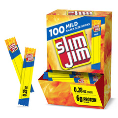 Slim Jim smoked meat sticks mild flavor packaging for quick purchase