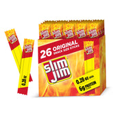 Slim Jim Smoked Meat Sticks box 26-count delivers bold, smoky flavor for on-the-go snacking.