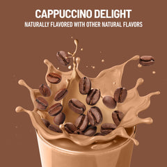 SlimFast Original Cappuccino Delight label closeup with no added sugar detail