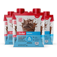 SlimFast Original Milk Chocolate bottle front showing ready-to-drink convenience.