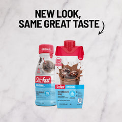SlimFast Original Rich Chocolate Royale nutrition label displayed for balanced daily intake.