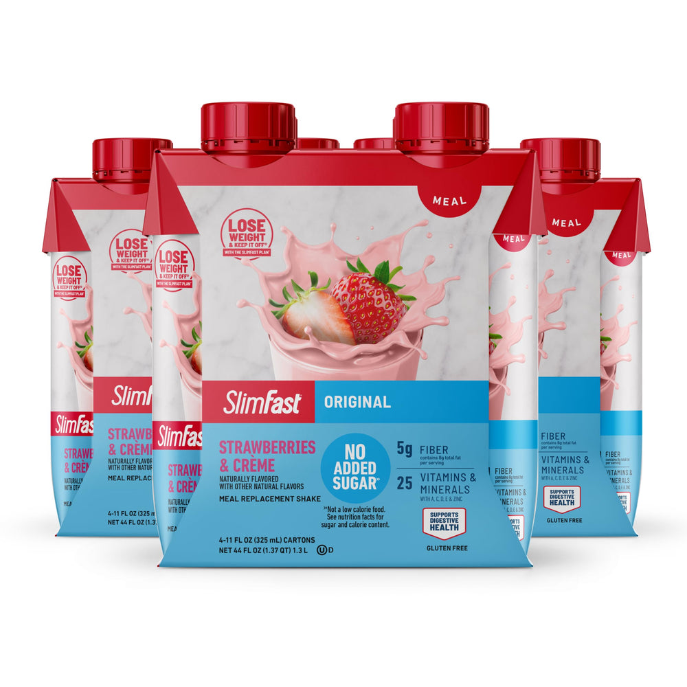 SlimFast Original Strawberries & Creme bottle for quick, satisfying meal replacement on the go