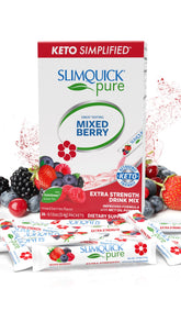 Slimquick Pure 3x extra-strength mixed berry drink mix bottle pour for metabolism support