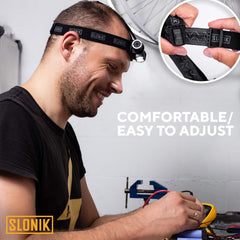SLONIK headlamp aluminum body emphasizes durable, lightweight design for rugged trips