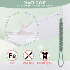 Slotic four-pack pacifier clips – front view highlighting woven rope design for stylish baby gear.
