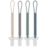Slotic pacifier clip with woven rope – closeup shows sturdy silicone grip for secure pacifier use.