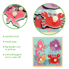 Slotic wooden peg puzzles fruit puzzle – colorful shapes spark recognition and hand-eye coordination.