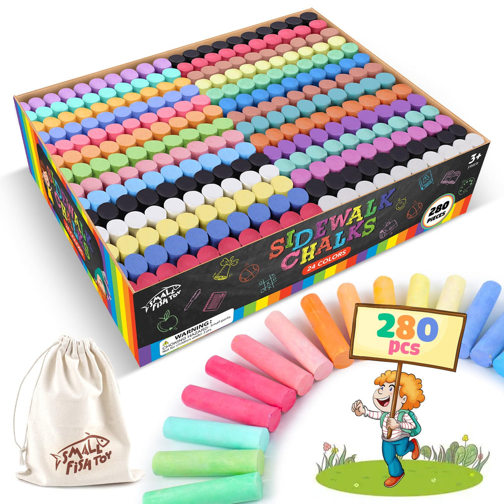 SMALL FISH 280pcs sidewalk chalks with portable bag for easy outdoor art.