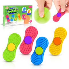 SMALL FISH sensory fidget spinner 4-pack with textured surfaces for focused play.