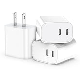 SMALLElectric USB-C charger block with dual ports for fast charging two devices on the go.