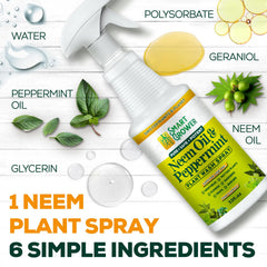 Label close-up showing peppermint and neem oils for plant care
