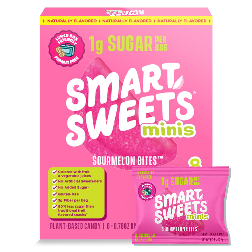 SmartSweets Sourmelon Bites multipack front view, low sugar snack option for kids.