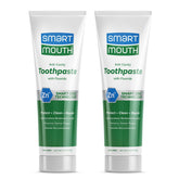 SmartMouth toothpaste tube highlighting zinc-powered cavity protection and enamel support.