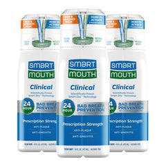 SmartMouth DDS Activated Mouthwash bottle shows clinical formula for lasting freshness.