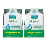 SmartMouth Original zinc activated mouthwash packet being poured for instant fresh breath