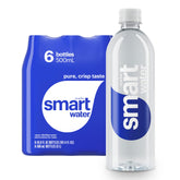 Smartwater bottle close-up highlighting vapor-distilled purity for refreshing hydration.