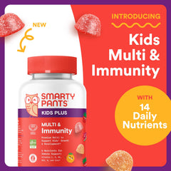 SmartyPants Kids Plus Multi & Immunity gummies strawberry-watermelon flavor for kids.
