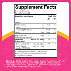 Close-up of SmartyPants label with probiotic and prebiotic blend