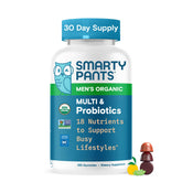 SmartyPants Organic Men's Multi & Probiotics bottle supports daily immune health and energy.