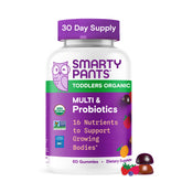 SmartyPants Organic Toddler Multivitamin Gummies bottle promotes balanced nutrition for growing kids.