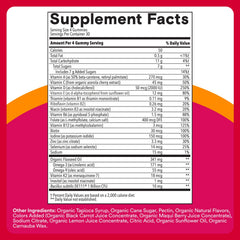 Nutrition label on SmartyPants Organic Women’s Multivitamin Gummies showing 18 nutrients