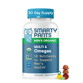 SmartyPants Organics Men’s Multivitamin bottle front shows organic gummies for daily support.
