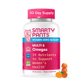 SmartyPants Zero Sugar Women’s Multivitamin Gummies bottle highlighting sugar-free formula for daily wellness.