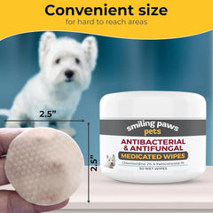 Smiling Paws Antibacterial Wipes closeup showing moist texture ideal for cleansing.