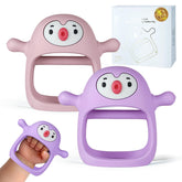 Smily Mia Penguin Teether front view shows calming silicone aid for early teething