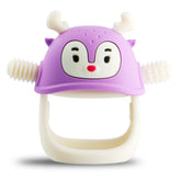 Smily Mia Reindeer teether mitten closeup promotes calming teething comfort.