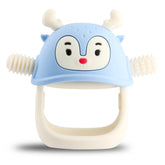 Smily Mia teething mitten in ocean blue soothing gums with silicone textures.