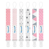 Smlpuame pink-pattern pacifier clip on outfit, helps prevent pacifier loss